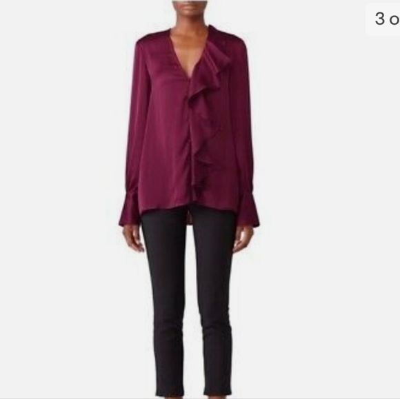 The Jetset Diaries Nico Ruffle Satin Blouse Medium Berry - Picture 1 of 8